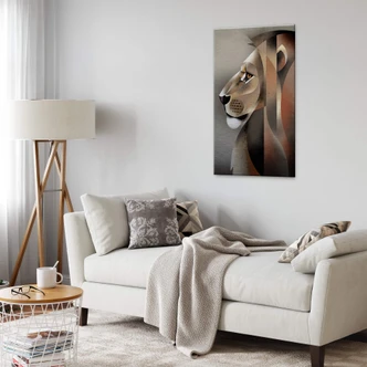 Dibond Schilderij met zilver effect Braun - Leeuw 