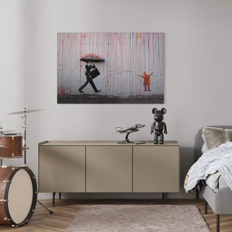 Alu-Dibond mit Silbereffekt Banksy - Coloured Rain 