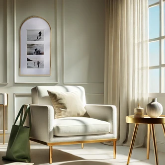 Aluminium Bilderrahmen Gold mit Passepartout - für 3 Fotos - 25,4 x 48,3 cm 