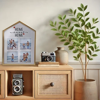 Aluminium Haus-Bilderrahmen Gold mit Passepartout - für 4 Fotos - 25,4 x 34,3 cm 