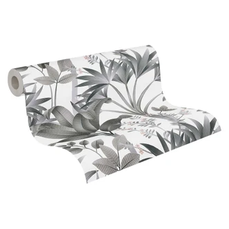 Djungel tapet i grafisk stil svart och vitt - non-woven tapet palmblad 