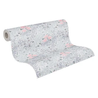 Papier peint à motifs floraux Blanc Rose - papier peint à fleurs et à feuilles 