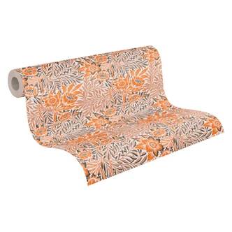Papier peint intissé à motif floral Orange Beige - papier peint avec des herbes 