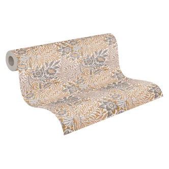 Papier peint intissé à motif floral Beige Or - papier peint à base d'herbes 