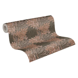 Papier peint intissé fleuri avec motif floral Marron Beige - papier peint avec des herbes 