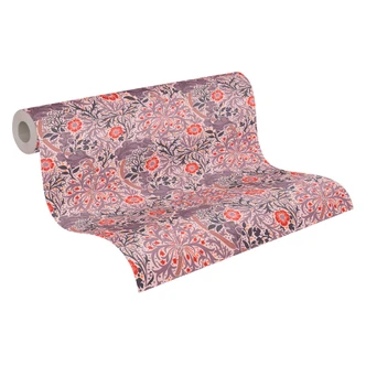 Papier peint avec rinceaux fleuris et fleurs Violet rouge - papier peint intissé floral 