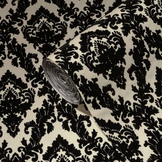 Architects Paper non-woven wallpaper with real flock Castello cream, black 