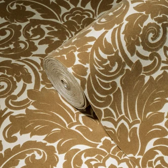 Architects Paper non-woven wallpaper with real flock Castello brown, cream 