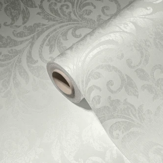 Architects Paper, Di Seta Fleece Wallpaper with flower ornaments, white, metallic 