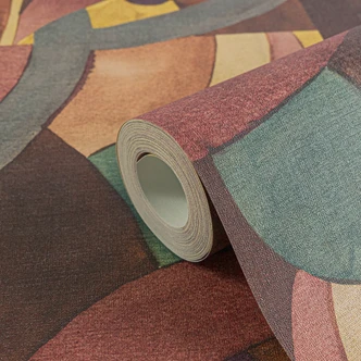 Papier peint abstrait à motifs en jaune terre cuite vert - Papier peint intissé artistique 