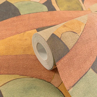 Papier peint abstrait à motifs en terracotta vert beige - Papier peint à motifs artistiques 