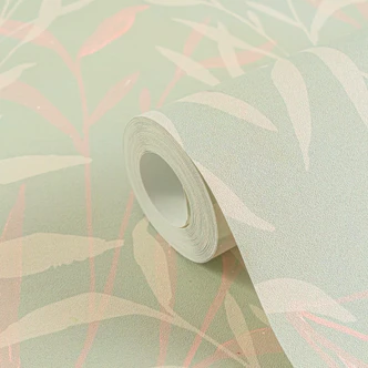 Blad tapet ljusgrön beige - filigran grenar modern - Icke-vävd tapet matt 