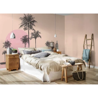 Livingwalls Fototapete ARTist Miami Beach Sunrise mit Palmen braun, orange, rosa 