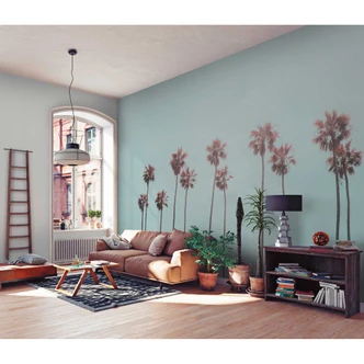 Livingwalls Fototapete ARTist Tropical Trees mit Palmen rosa, türkis 