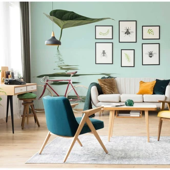 Livingwalls Fototapete ARTist Zen Water Leaf mit Wasserpflanze grün, türkis 