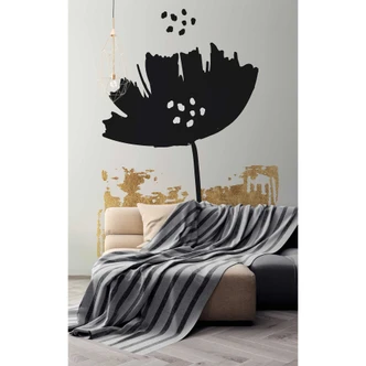 Livingwalls Fototapete ARTist Black Poppy abstrakte Kunst gold, schwarz, weiß 
