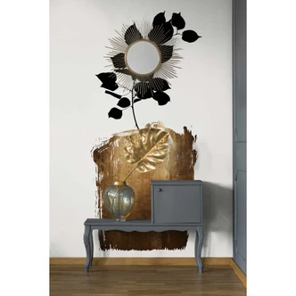 Livingwalls Fototapete ARTist Golden Scabiosa abstrakte Kunst gold, schwarz, weiß 