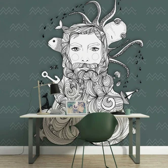 Livingwalls Fototapete ARTist Aquarius grün, schwarz, weiß 