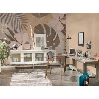 Livingwalls Fototapete ARTist Junglep Plants mit Palmenblättern beige, braun, rosa, taupe 