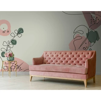 Livingwalls Fototapete ARTist Drawn Leaves mit gezeichneten Blättern grün, rosa, schwarz 