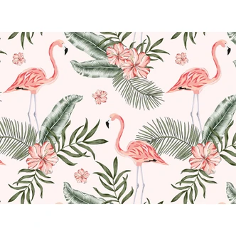 white and pink non-woven wallpaper Designwalls Tropical Vibes flamingo birds 