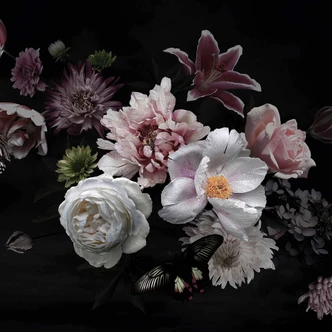 Floral Flowerbouquet behang in zwart en wit - vliesbehang Designwalls 2 - 2,55 x 3,5 m 