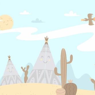 Western nursery wallpaper in blue yellow - non-woven wallpaper Designwalls 2 - 2.55 x 3.5 m 