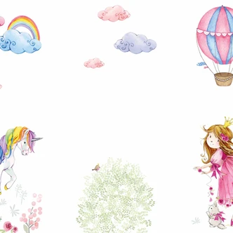 UnicorPrincess blanco rosa - Papel pintado no tejido diseño fotomural 2 - 2,55 x 3,5 m 