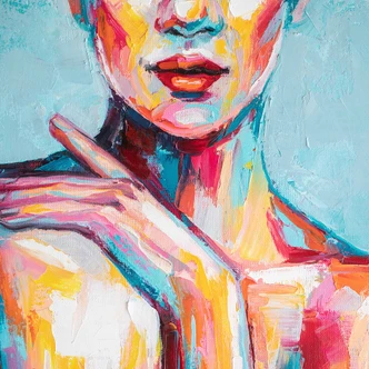 Artistic AcrylicGirl wallpaper in blue yellow - non-woven wallpaper Designwalls 2 - 2.55 x 3.5 m 