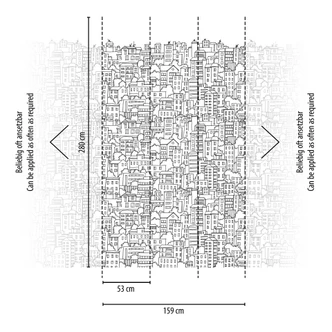 Fototapet med byillustration - non-woven tapet med sort-hvidt mønster - tapet til børneværelset Fototapet med byillustration - non-woven tapet med sort-hvidt mønster - tapet til børneværelset