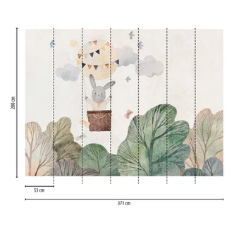 Papier peint photo chambre enfant lapin montgolfière - papier peint intissé motif animalier pour chambre bébé 