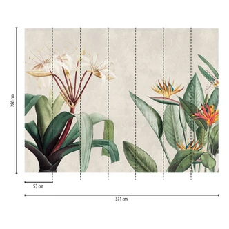 Tropiske planter beige grøn - ikke-vævet tapet med eksotisk blomstermotiv 