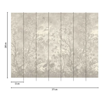 Boslandschap sepia beige - vliesbehang met vogel- en boommotieven 