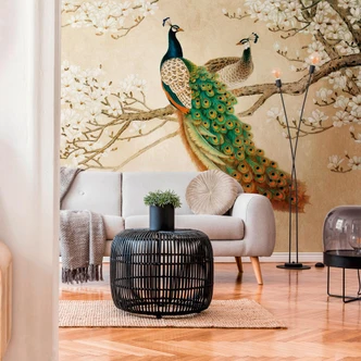 Livingwalls Tapete mit Pfauen Metropolitan Stories THE WALL Vliestapete beige, weiß, orange 