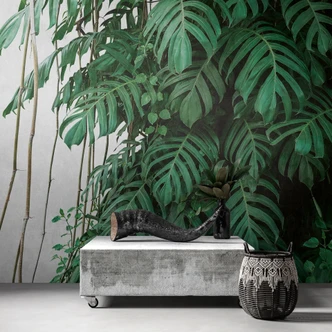 Livingwalls Tapete Monstera Metropolitan Stories THE WALL Vliestapete grün, grau 