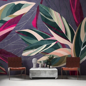 Livingwalls Tapete mit Blättern Metropolitan Stories THE WALL Vliestapete botanisch lila, grün, 