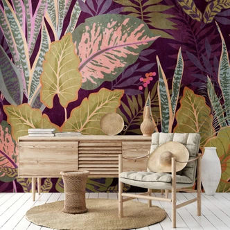 Livingwalls Dschungeltapete Metropolitan Stories THE WALL Vliestapete tropisch lila, grün 