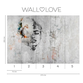 Fotomurale donna fiore grigio colorato - Carta da parati in tessuto non tessuto 3,75 m x 2,50 m moderno creativo 