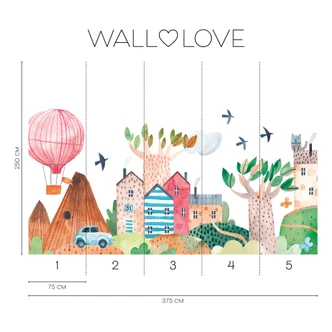 Mongolfiera e villaggio delle fiabe - 375 x 250 cm - Carta da parati in tessuto non tessuto | WALL LOVE 