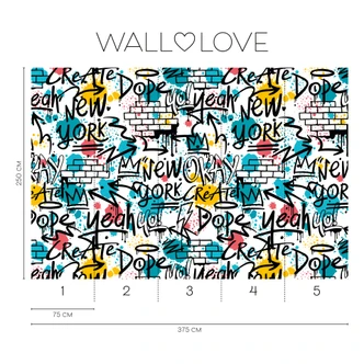 Carta da parati Graffiti street art colorata bianca 3,75 x 2,50 m - Fotomurale per camera dei giovani New York 