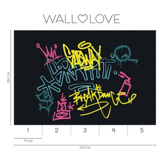 Fotomurale Graffiti Subway Black Coloured 3,75 x 2,50 m - Carta da parati in tessuto non tessuto street art urban 