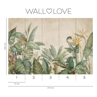 Tropiska blad vintage grön beige 3,75 x 2,50 m - Icke-vävd tapet botanisk stil Tropiska blad vintage grön beige 3,75 x 2,50 m - Icke-vävd tapet botanisk stil
