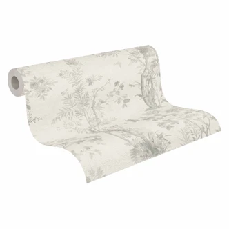 Carta da parati a motivi floreali con farfalle grigio chiaro bianco - Carta da parati in tessuto non tessuto motivo natura Carta da parati a motivi floreali con farfalle grigio chiaro bianco - Carta da parati in tessuto non tessuto motivo natura