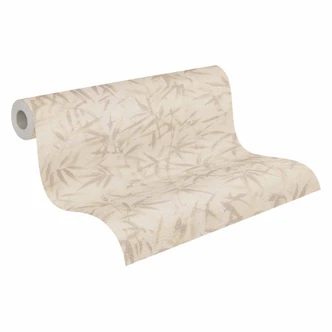 Carta da parati Foglie beige marrone - Carta da parati a motivi sottili con aspetto bambù - Carta da parati in tessuto non tessuto Carta da parati Foglie beige marrone - Carta da parati a motivi sottili con aspetto bambù - Carta da parati in tessuto non tessuto