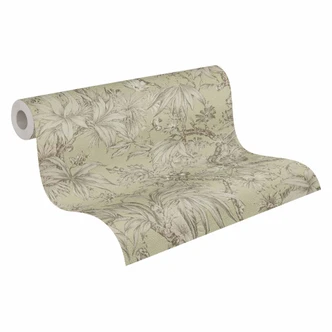 Botanisk tapet grön beige - exotisk Icke-vävd tapet med löv - mönster tapet 