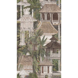 Asian architecture with palm trees wallpaper - non-woven wallpaper, expandable 