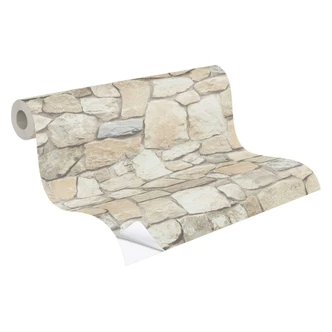 Selvklæbende tapet & møbelfilm - stenvæg - steneffekt - beige, creme - rulle 840x53 cm  