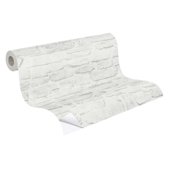 Zelfklevend behang & meubelfolie - steeneffect - modern - lichtgrijs - rol 840x53 cm  