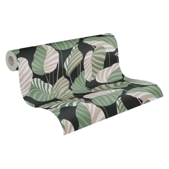 carta da parati foglie verde nero - carta da parati non tessuta piante floreale moderna carta da parati foglie verde nero - carta da parati non tessuta piante floreale moderna