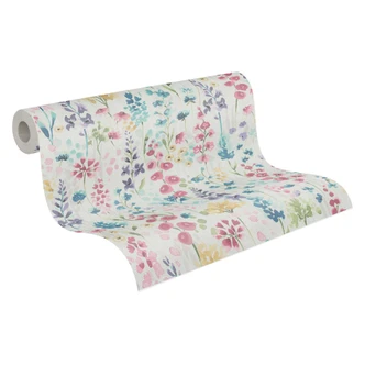 Blumen-Tapete Aquarelloptik Bunt - Mustertapete Pastellfarben - Vliestapete 